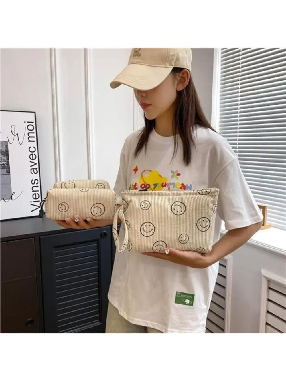 Corduroy makeup bag set cosmetic pouch toiletry organizer travel bag for women